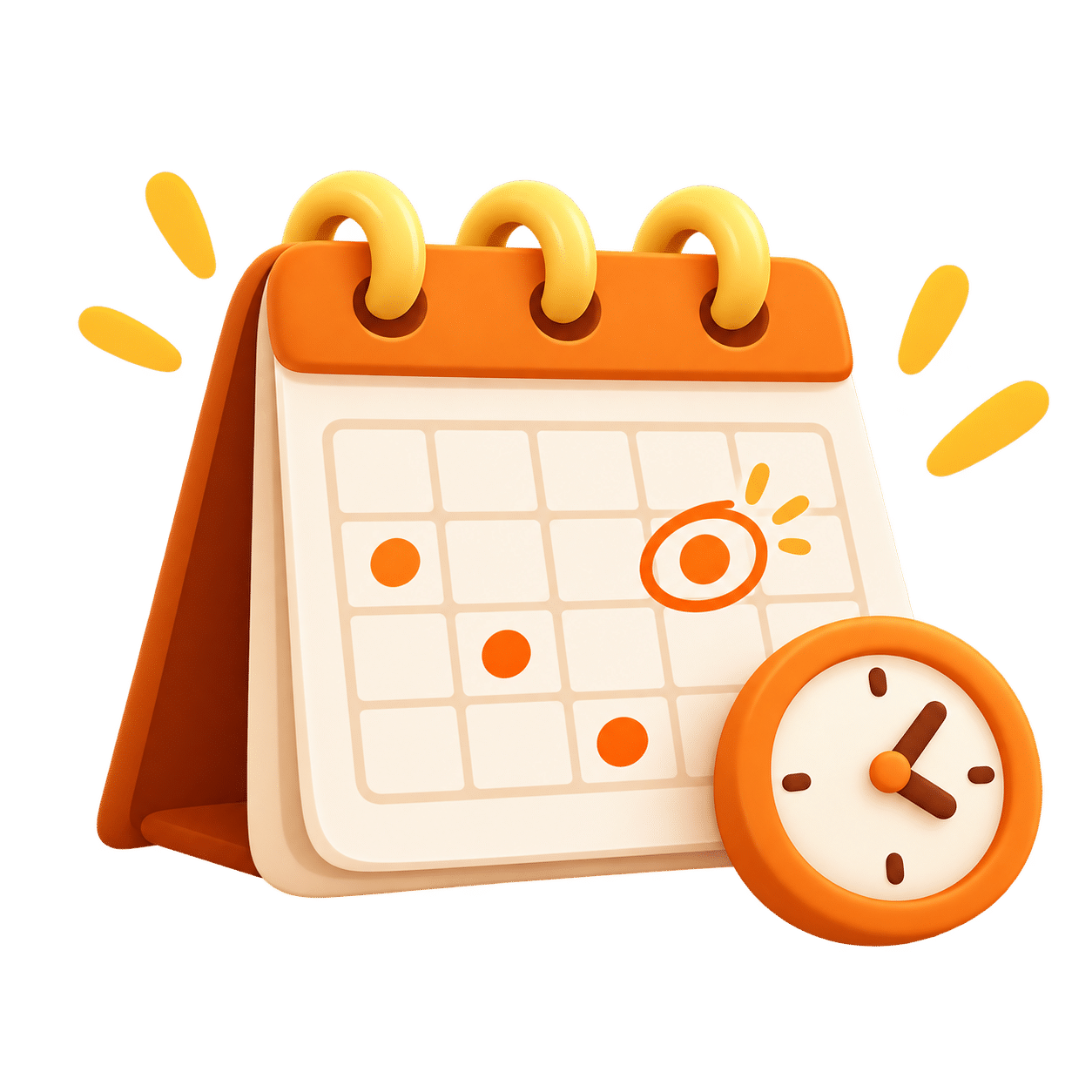 Orangefarbener Tischkalender mit Uhr