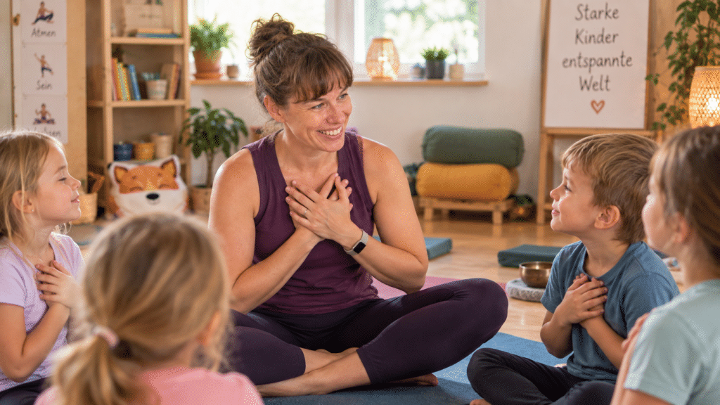 Kinderyogalehrerin im Gespräch mit Kind